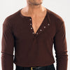 Brown Ribbed Snap-Button Henley