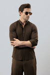 Brown Linen Half Placket Henley Shirt