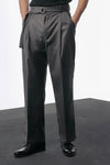 Charcoal Relaxed Fit Pleated Trouser With Belt