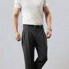 Dark Grey Double Pleated Premium Viscose Trousers