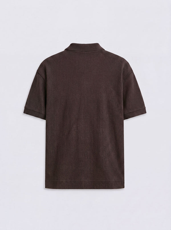 Brown Plisse Johnny Collar Polo