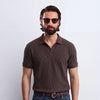 Brown Plisse Johnny Collar Polo