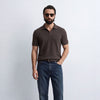 Brown Plisse Johnny Collar Polo