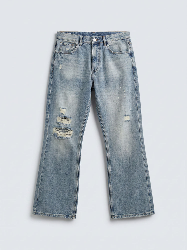 Blue Ripped Flare Fit Jeans