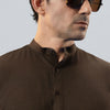 Brown Linen Half Placket Henley Shirt