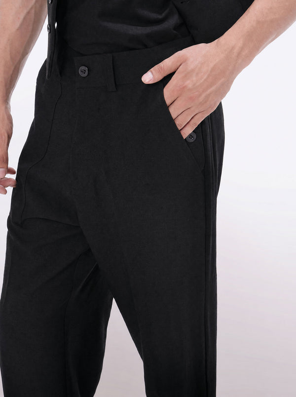 Black Ashby Viscose Linen Wide-Leg Trousers