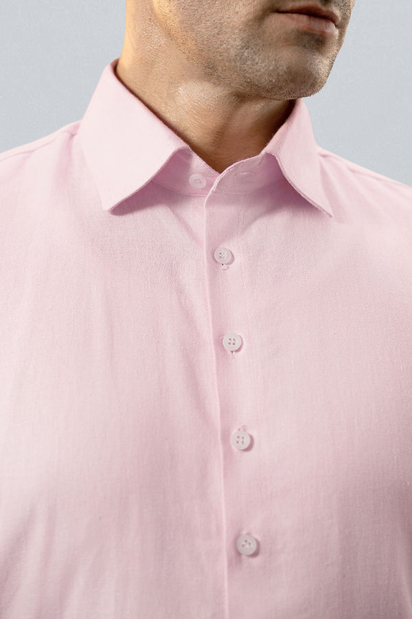 Pink Linen Half Sleeves Shirt