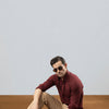 Maroon Relaxed Linen Shirt With Cutaway Collar