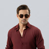 Maroon Relaxed Linen Shirt With Cutaway Collar