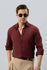 Maroon Relaxed Linen Shirt With Cutaway Collar