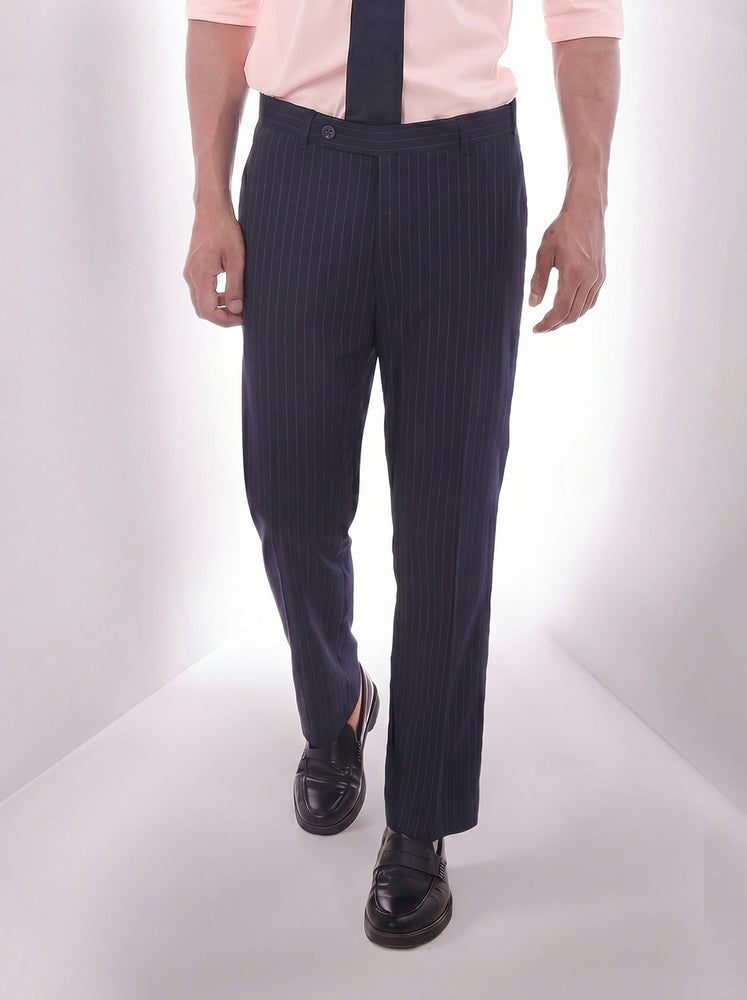 Navy Hand Tailored Premium Pinstripe Trousers
