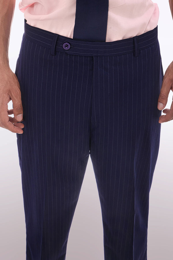 Navy Hand Tailored Premium Pinstripe Trousers