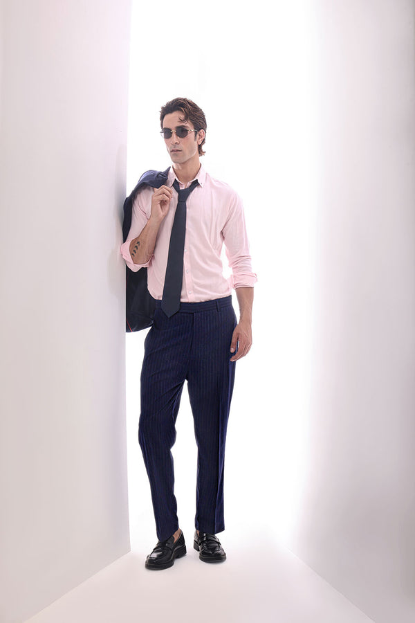Navy Hand Tailored Premium Pinstripe Trousers