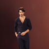 Midnight Navy Ribbed Snap-Button Henley
