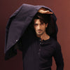 Midnight Navy Ribbed Snap-Button Henley