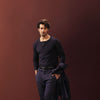 Midnight Navy Ribbed Snap-Button Henley