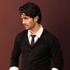 Black Ribbed Snap-Button Henley