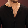 Black Collarless Half-Placket Linen Shirt