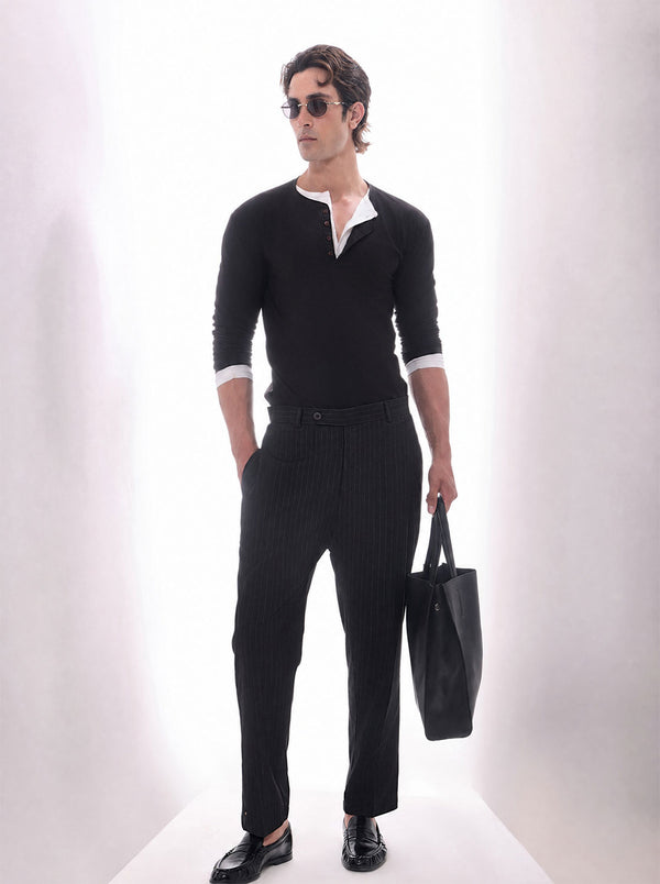 Black Hand Tailored Premium Pinstripe Trousers