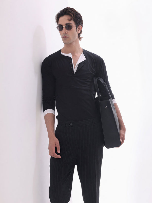 Black Hand Tailored Premium Pinstripe Trousers