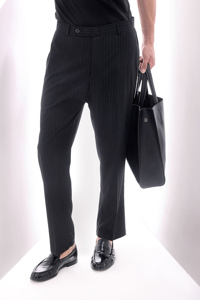 Black Hand Tailored Premium Pinstripe Trousers