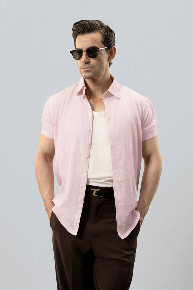 Pink Linen Half Sleeves Shirt