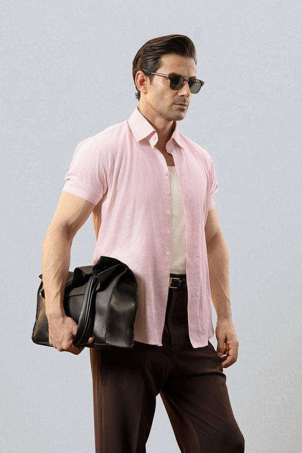Pink Linen Half Sleeves Shirt