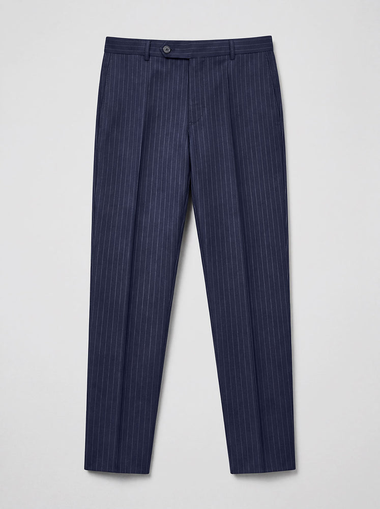 Navy Hand Tailored Premium Pinstripe Trousers