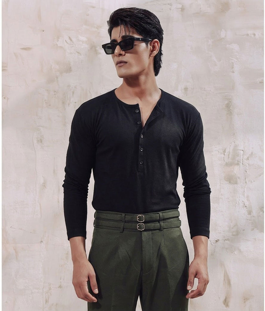 Black Five Button Henley