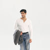 White Ribbed Snap-Button Henley