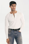 White Ribbed Snap-Button Henley