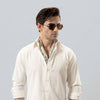 White Relaxed Linen Shirt With Cutaway Collar