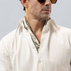 White Relaxed Linen Shirt With Cutaway Collar