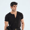 Black Muscle Fit Six Button Henley Tshirt