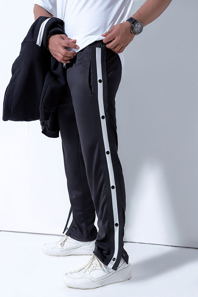 Men Black Relax Fit Side Tape Joggers