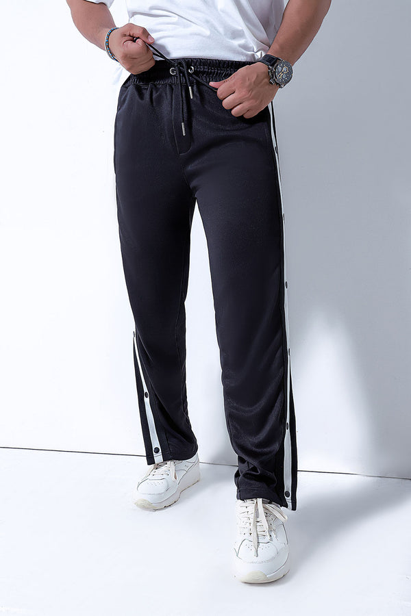 Black Side Tape Popper Tricot Joggers