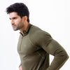 Green Muscle Fit Long Sleeve Running T-shirt With 1/4 Zip
