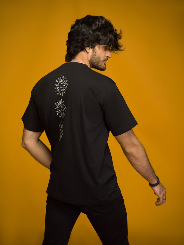 Black Over Sized Tshirt With Sun Back Print