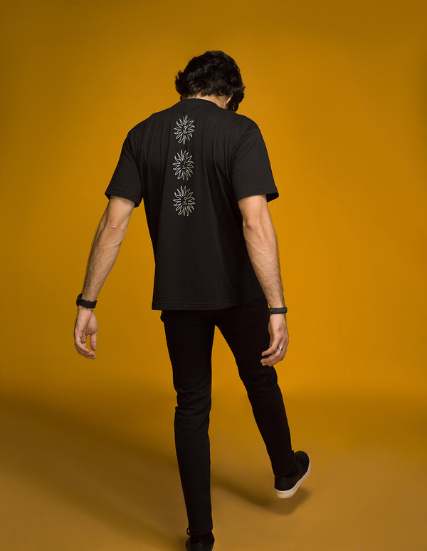 Black Over Sized Tshirt With Sun Back Print