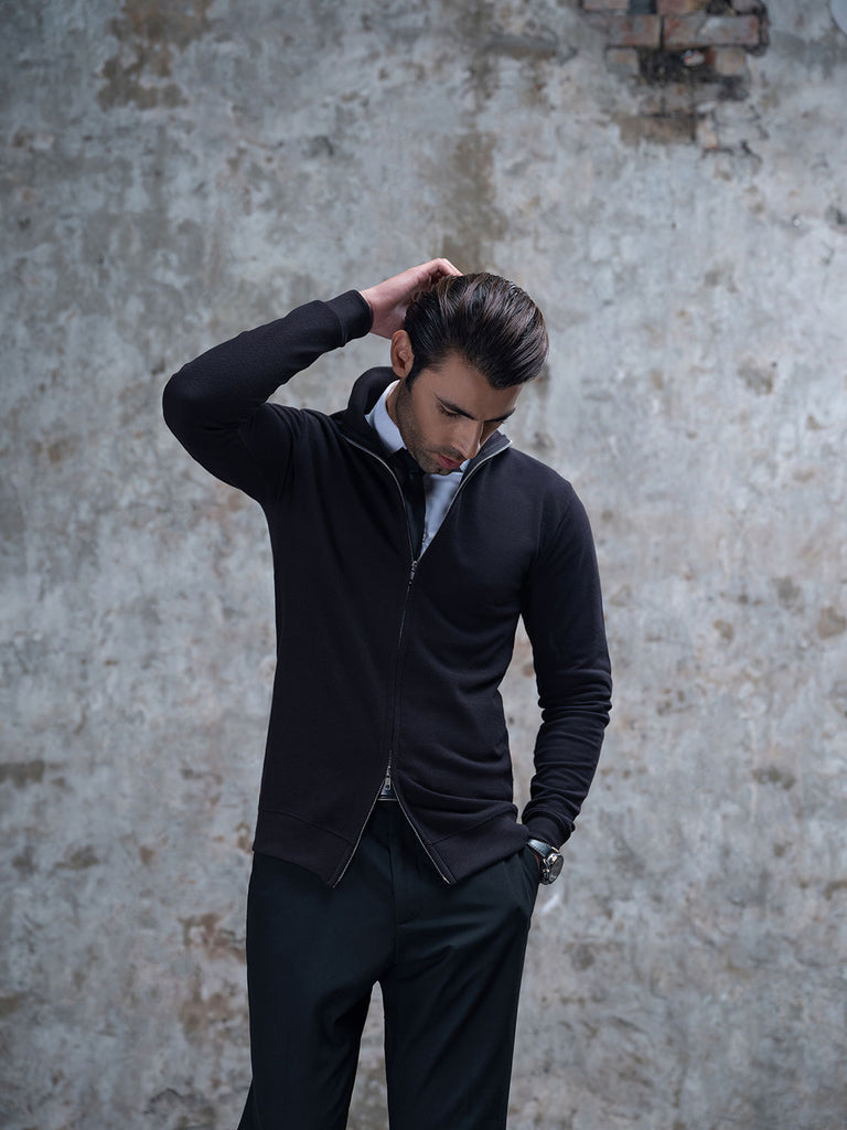 Black Double Zip High Neck Cardigan ZED