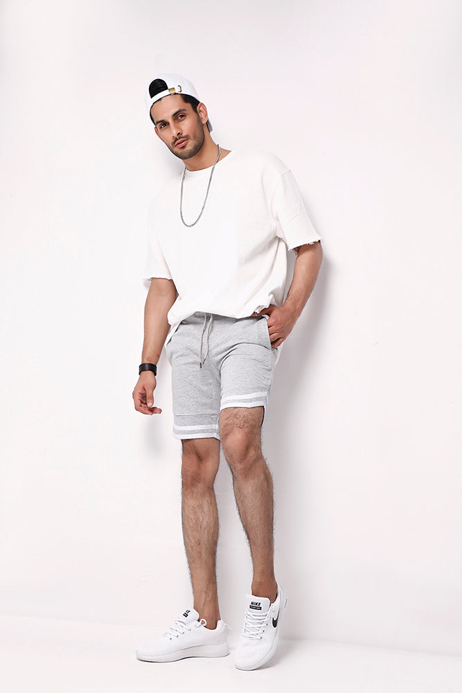 Heather Grey Sweat Shorts With Tape