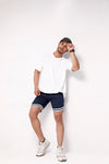 Navy Blue Sweat Shorts With Tape