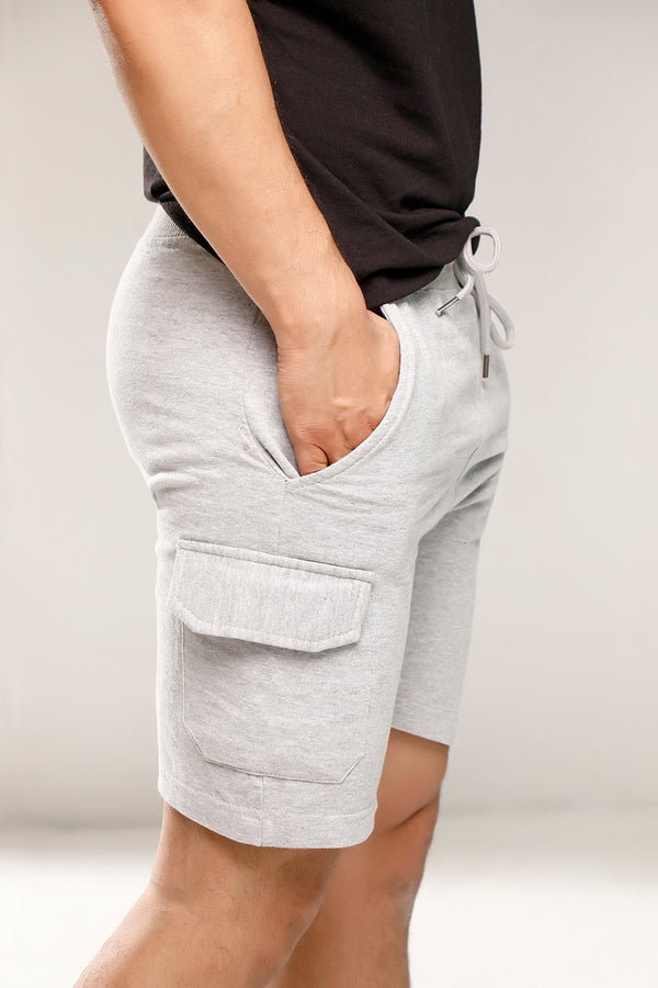 Heather Grey Sweat Shorts With Cargo Pockets