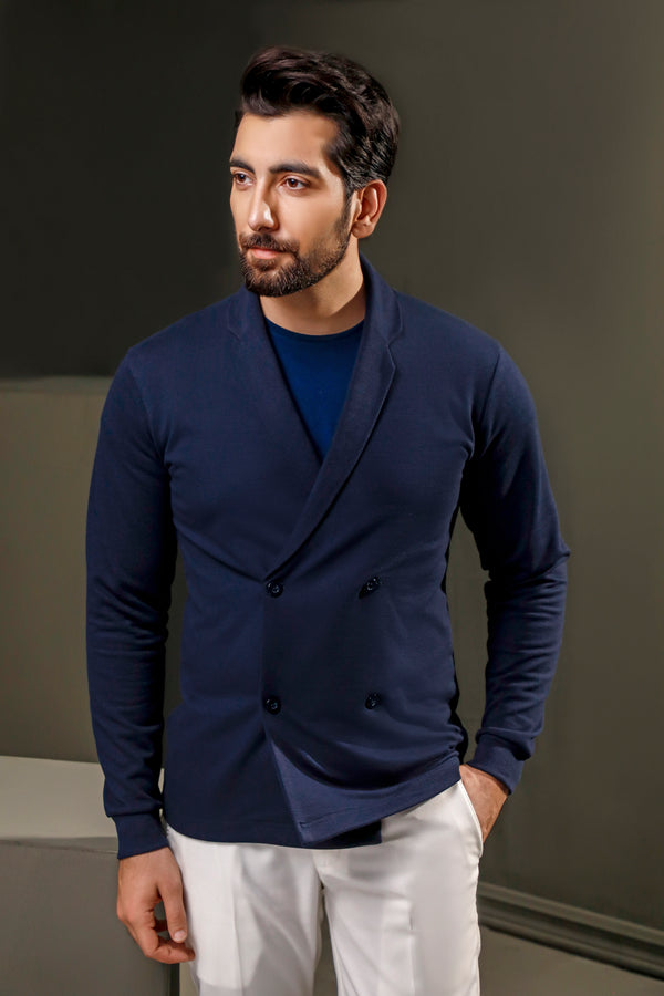 Navy Blue Double Breasted Cardigan